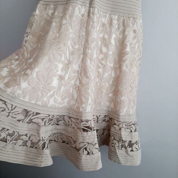 TADASHI SHOJI Embroidered Lace Cap Sleeve Blouson Knee Length Cream Dress Sz 6 - Picture 14 of 15